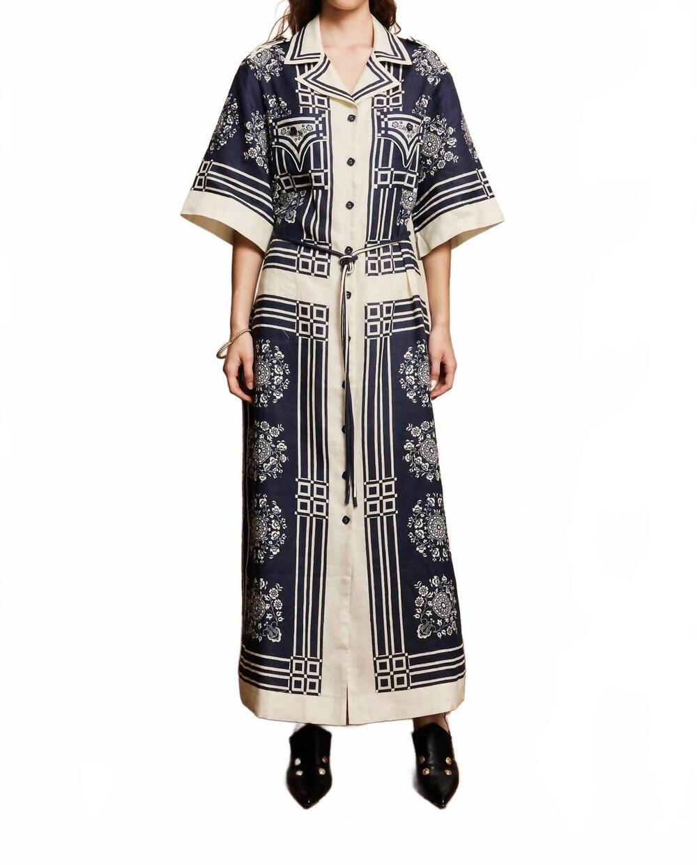 NEW ALEMAIS banderra linen shirtdress in navy